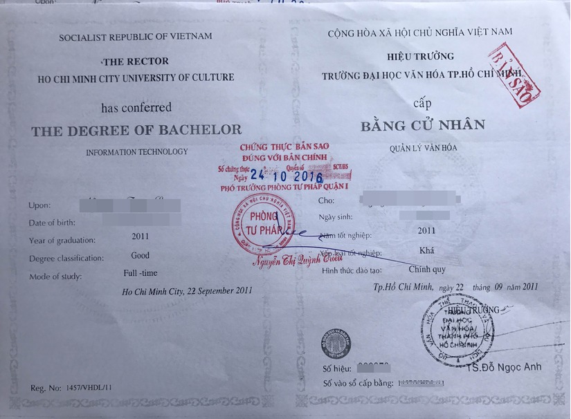 Bằng đại học bản gốc photo công chứng