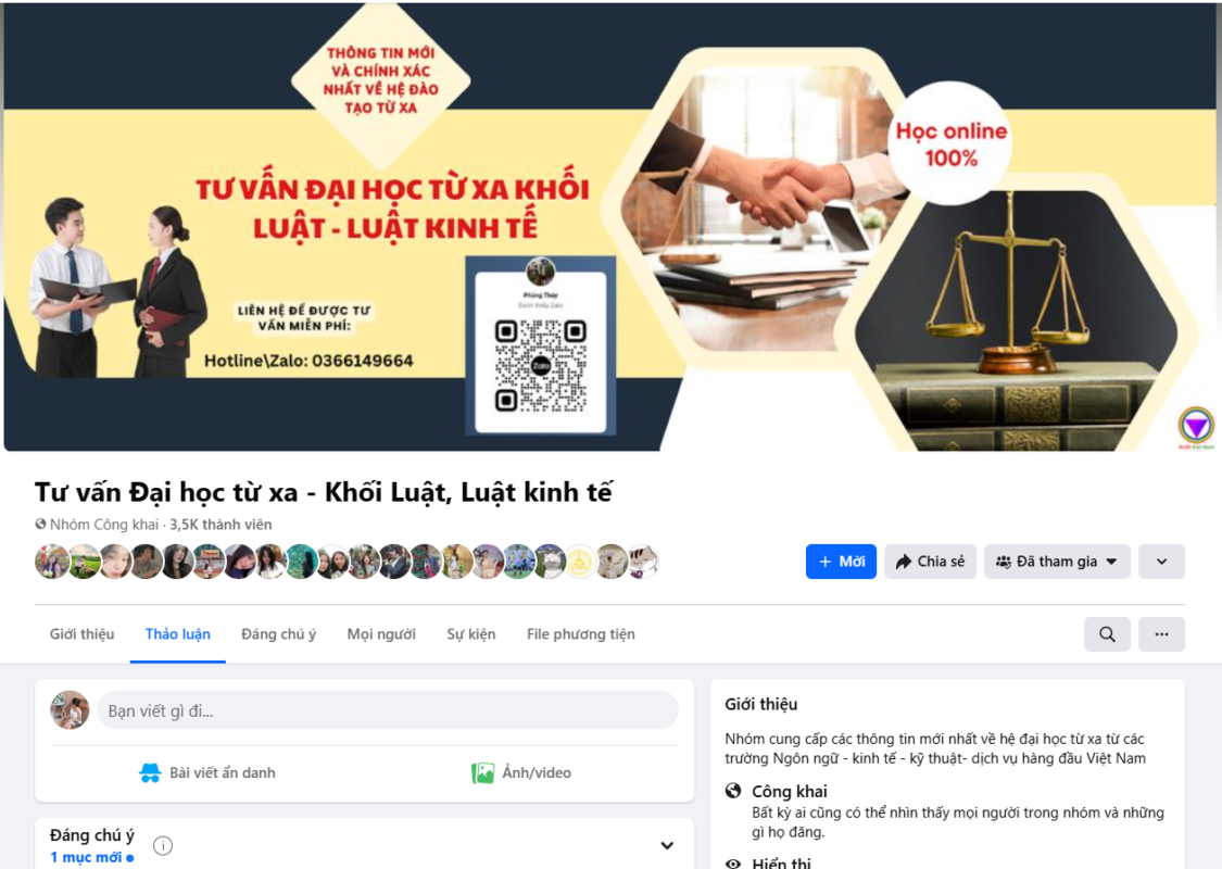 Group Facebook khối luật - luật kinh tế đào tạo hệ từ xa