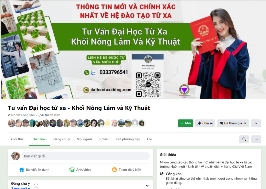 Group Facebook khối nông lâm - kỹ thuật đào tạo hệ từ xa