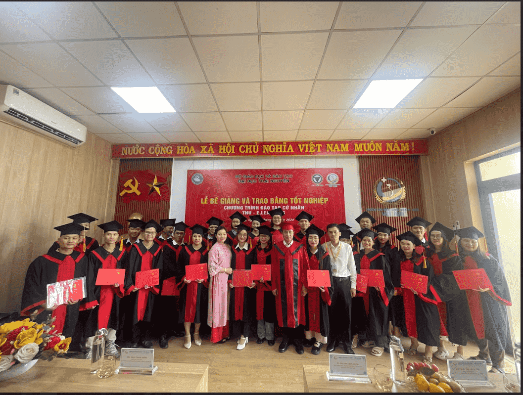 Các bạn tân cử nhân chụp ảnh lưu niệm cùng với các thầy cô, đại diện AUM