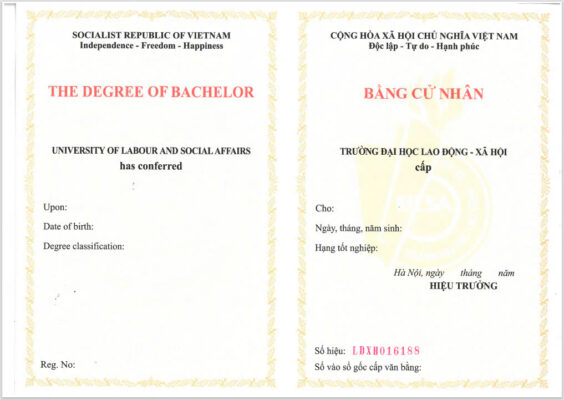 Bằng tốt nghiệp trường Đại Học Lao Động - Xã Hội